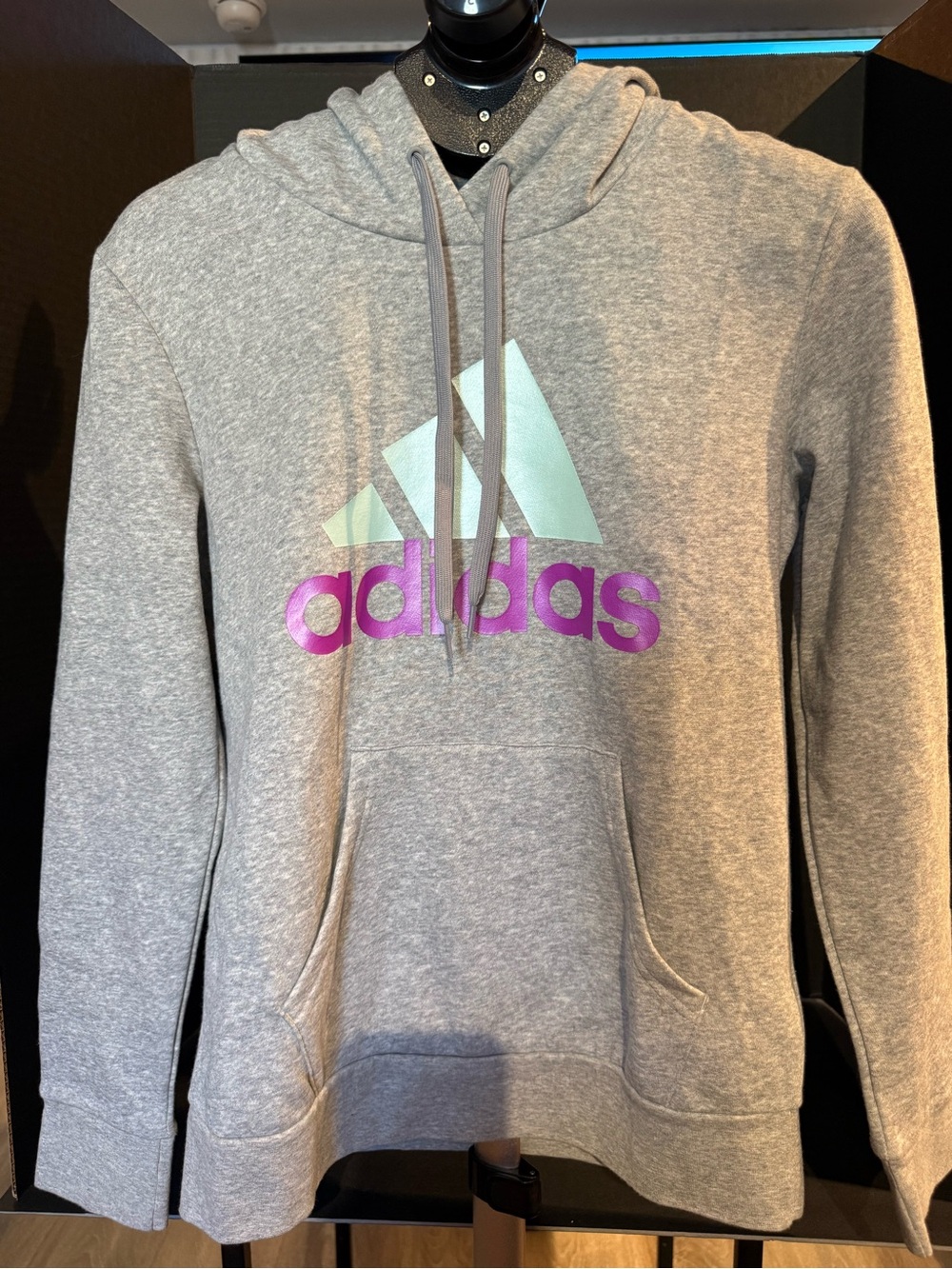 adidas Gray Hoodie with Mint Logo and Purple Wordmark